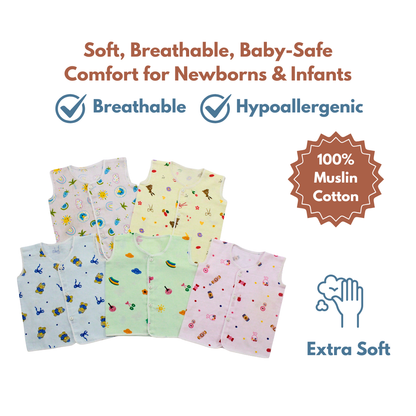 100% Cotton Muslin Button Jabla for Newborns & Infants | Pack of 5