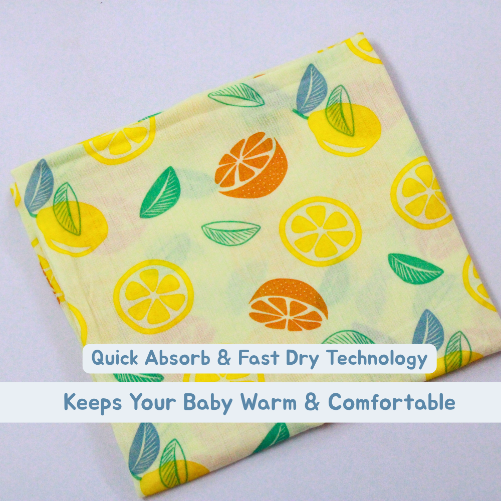 Citrus Sunshine Baby Muslin Towel Set (120 x 100 cm) + 2 Free Wipes (10x10 inch)