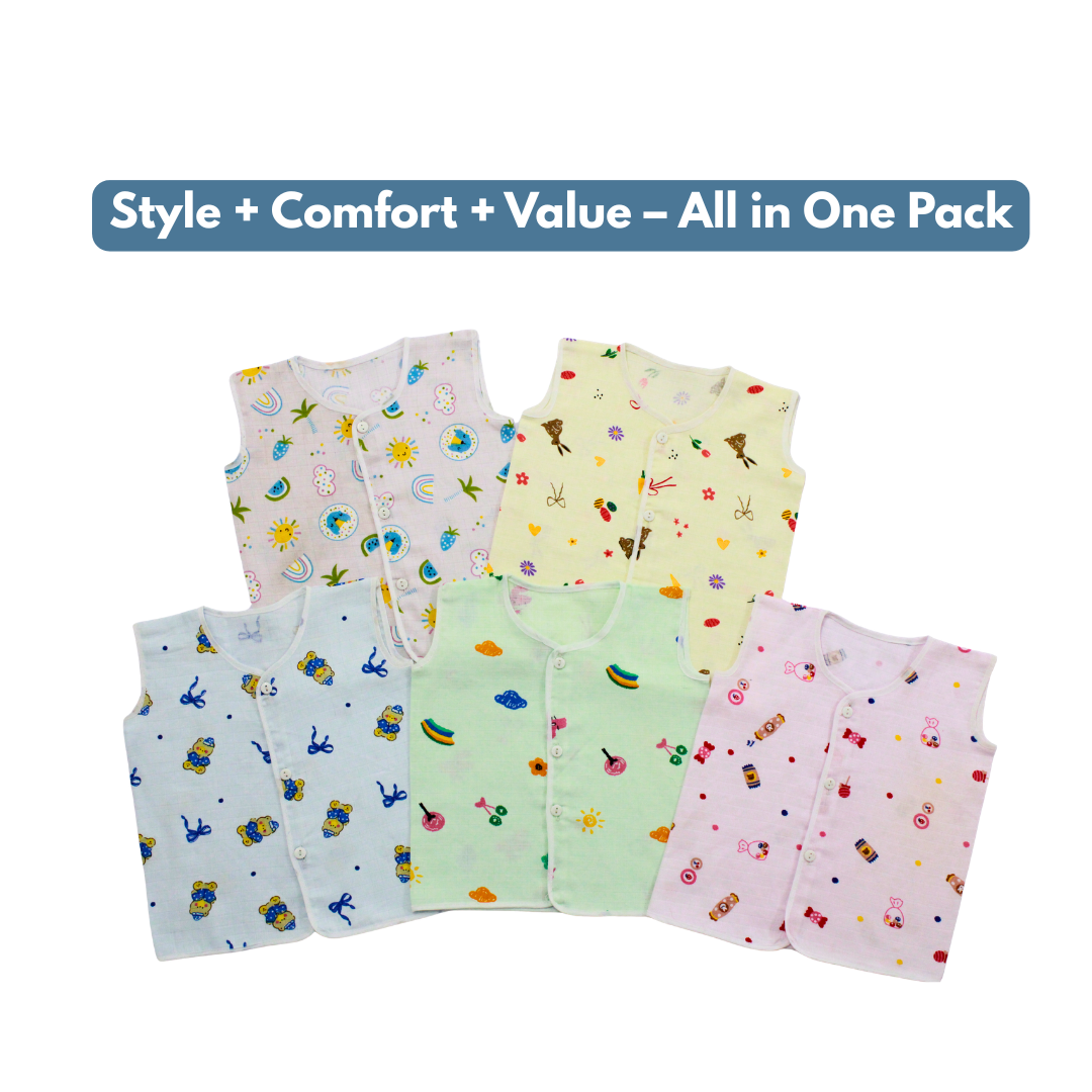 100% Cotton Muslin Button Jabla for Newborns & Infants | Pack of 5