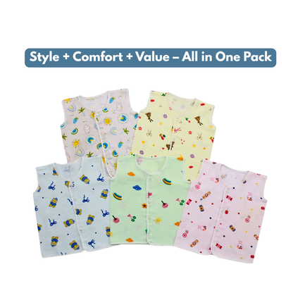 100% Cotton Muslin Button Jabla for Newborns & Infants | Pack of 5