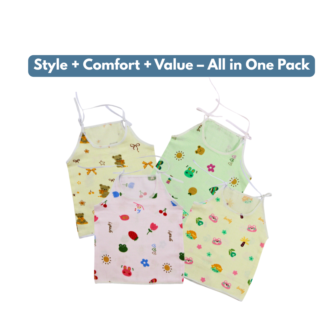 100% Cotton Muslin Button Knot Jabla for Newborns & Infants | Pack of 4