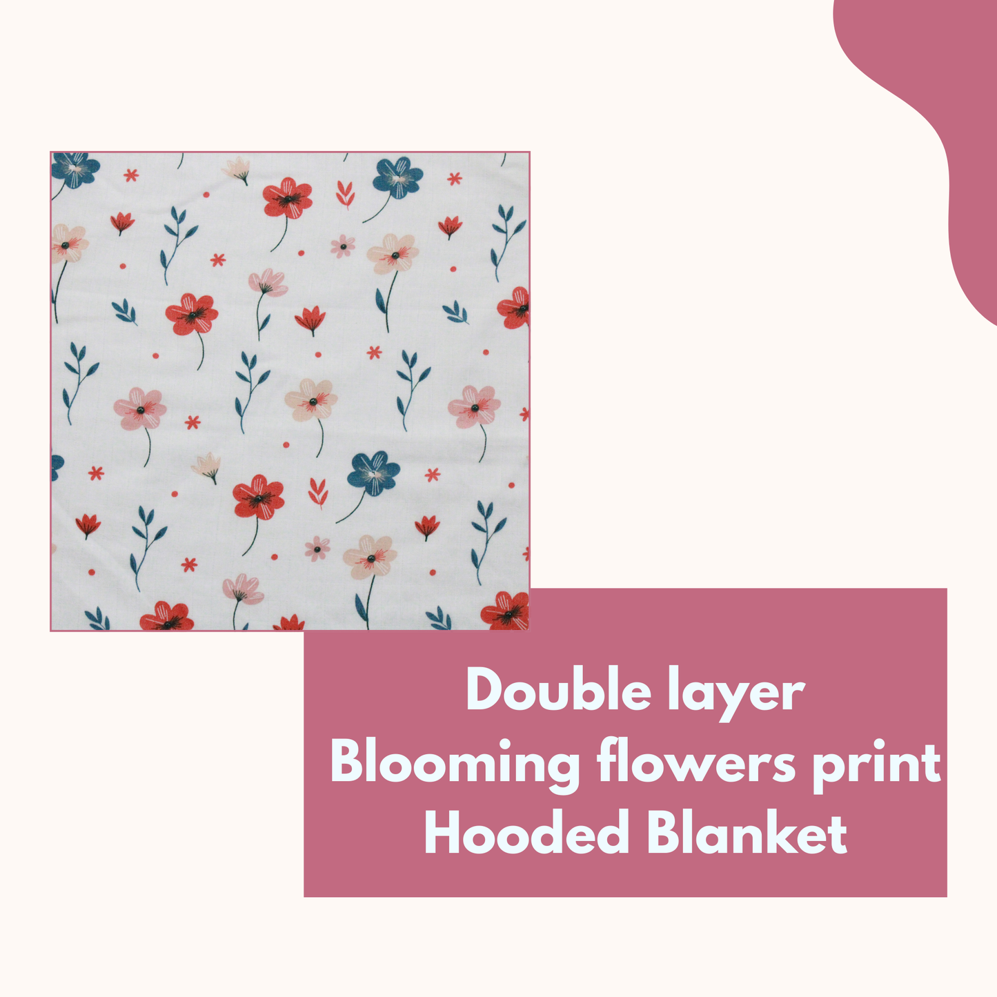 Muslin Hooded Blanket for Newborn Baby (floral print, 75 x 75 cm, pack of 1)