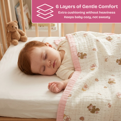 6 Layer Unicorn Dream Print Baby Blanket 110x100 cm - Pack of 1
