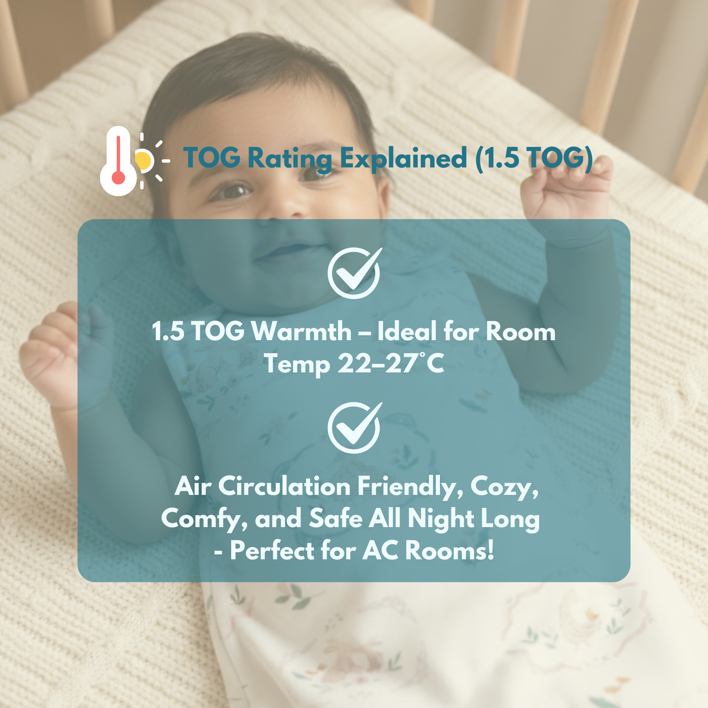 Organic Cotton Baby Sleep Sack 1.5 TOG, Pack of 1 – Rabbit Meadow