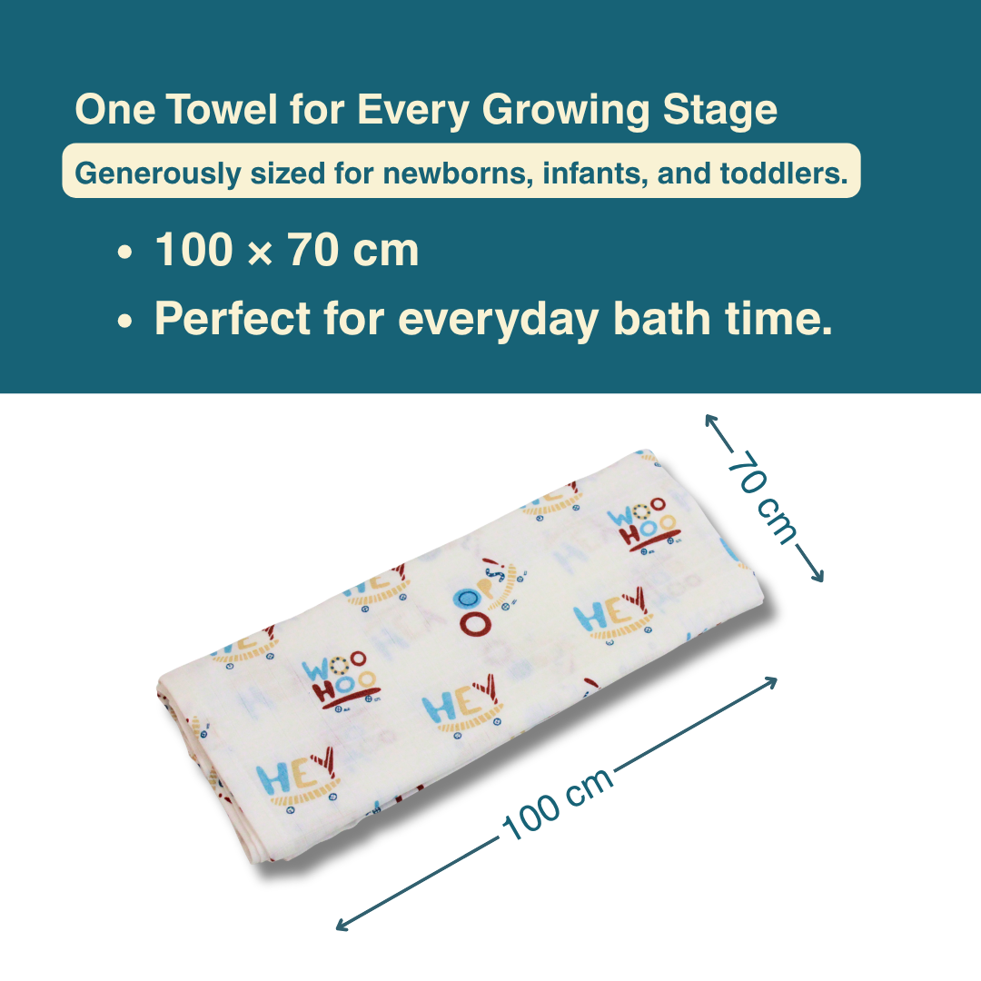 Woo Hoo 100% Organic Muslin Baby Bath Towel (100 × 70 cm)