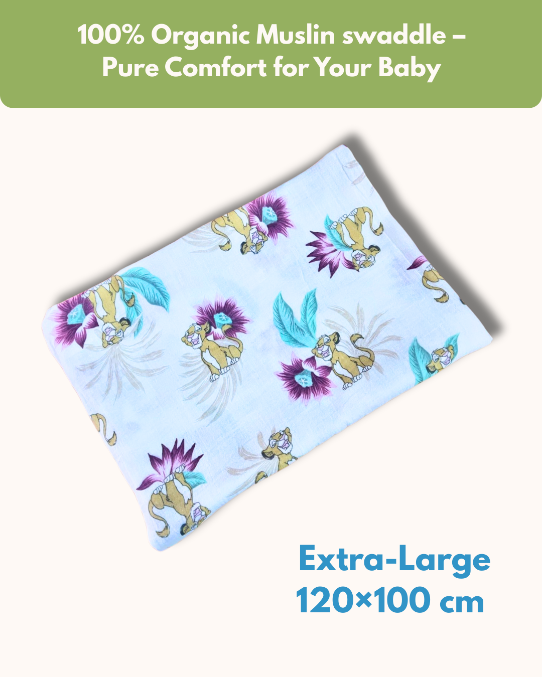 Lion Kingdom 100% GOTS Certified | Double Layer | Muslin Swaddle (120 × 100 cm)