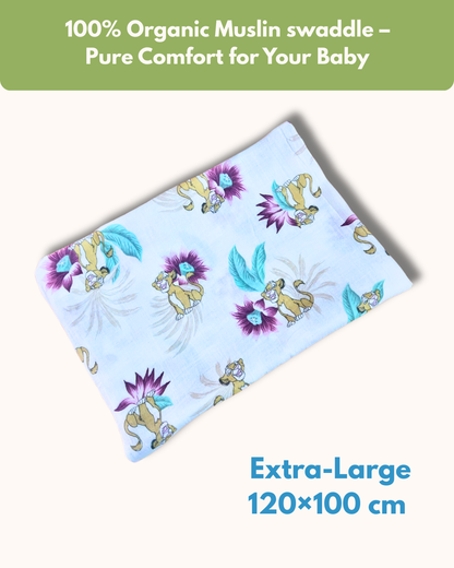 Lion Kingdom 100% GOTS Certified | Double Layer | Muslin Swaddle (120 × 100 cm)