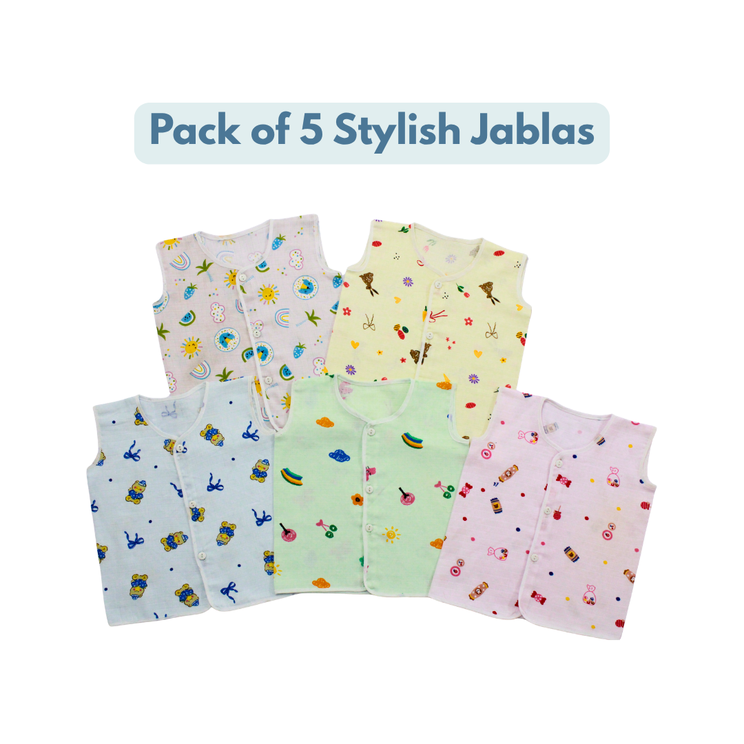 100% Cotton Muslin Button Jabla for Newborns & Infants | Pack of 5
