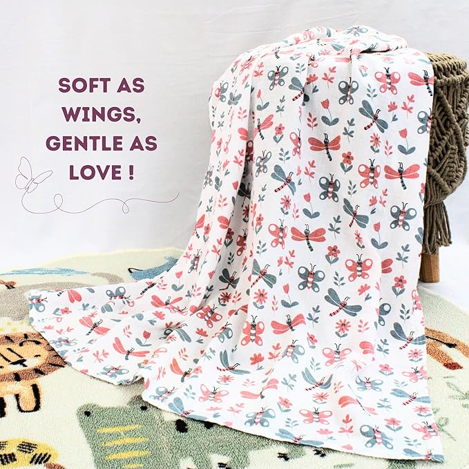 Penquin & Butterfly Printed Organic Muslin Swaddle Pack of 2, 100x100 cm