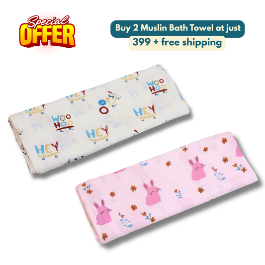 Rabbit & woo hey 100% Organic Muslin Baby Bath Towel (100 × 70 cm, Pack of 2)