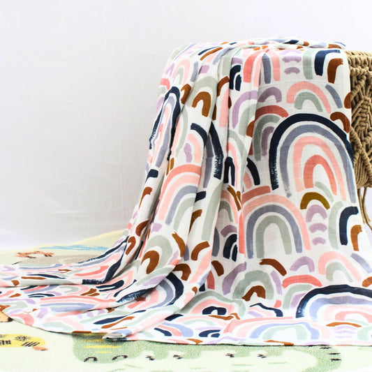 100% Organic Cotton Baby Muslin  Rainbow Print  Bath Towel 120x100 cm (49 x 39 Inches)