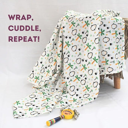 Penquin & Butterfly Printed Organic Muslin Swaddle Pack of 2, 100x100 cm