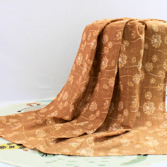 100% Organic Baby Aesthetic Brown Floral Muslin Bath Towel 120x100 cm (49 x 39 Inches) –