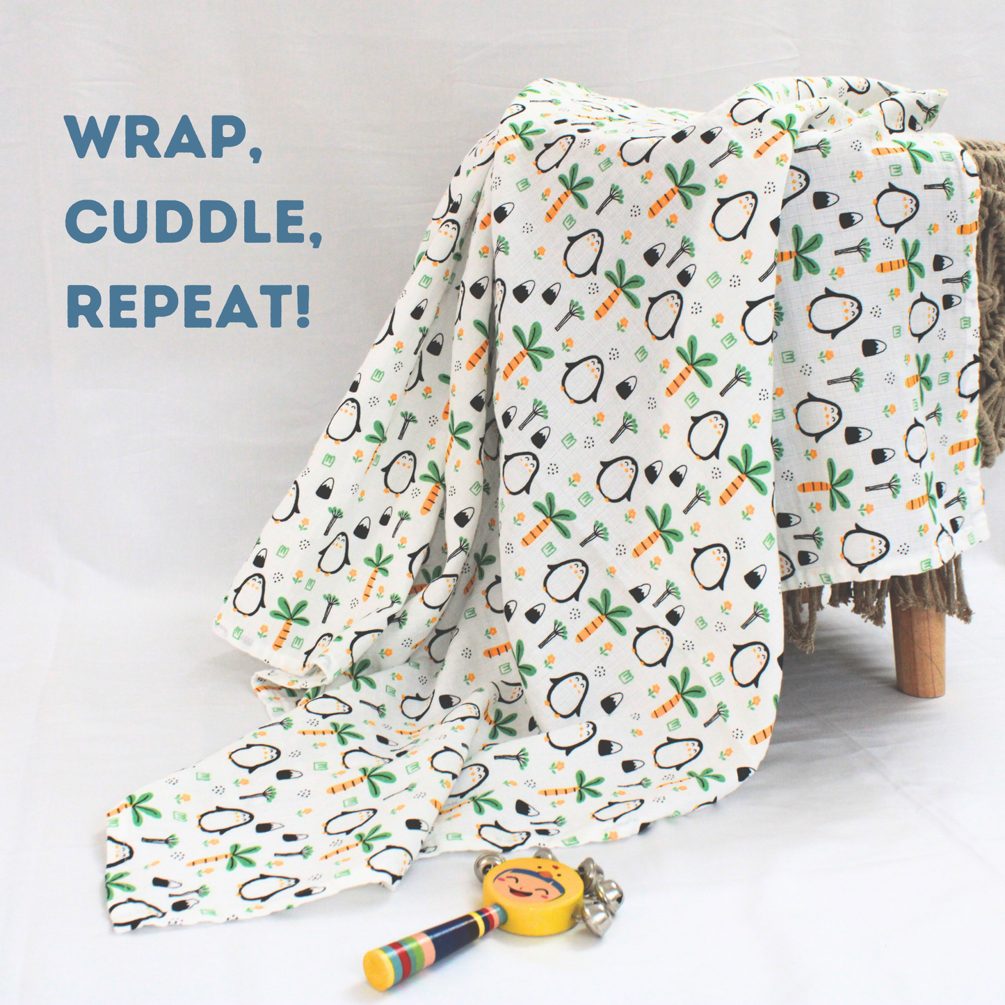 penquin & Strawberry Printed Organic & Cotton Swaddles Pack of 2, 100 x 100 cm