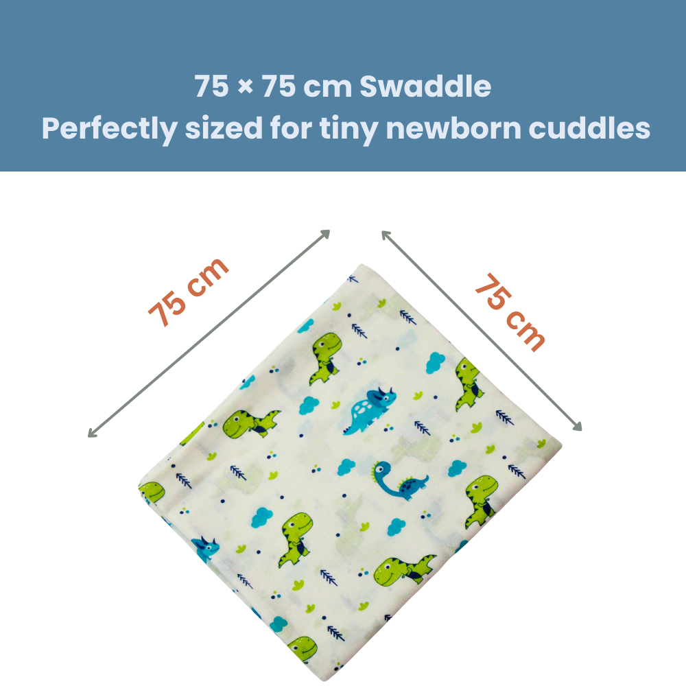 Dino & strawberry Dreamland 100% GOTS Certified | Double Layer Muslin Swaddle (75 x 75 cm, Pack of 2)