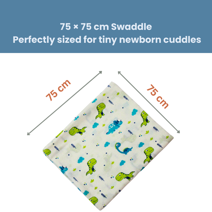 Dino & strawberry Dreamland 100% GOTS Certified | Double Layer Muslin Swaddle (75 x 75 cm, Pack of 2)