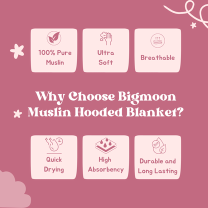 Muslin Hooded Blanket for Newborn Baby (Bird print, 75 x 75 cm, pack of 1)