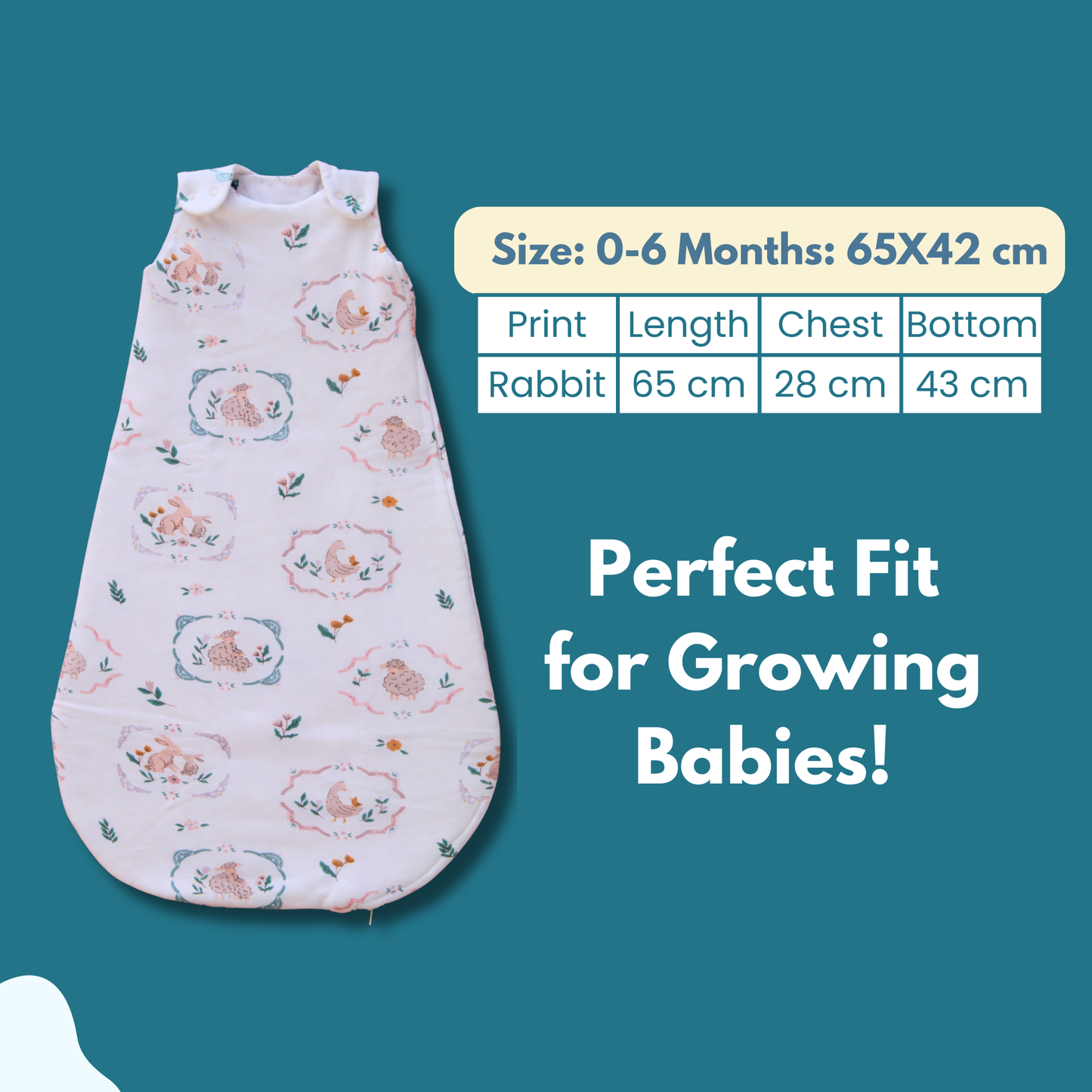 Organic Cotton Baby Sleep Sack 1.5 TOG, Pack of 1 – Rabbit Meadow