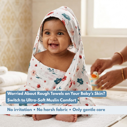 Floral Baby Muslin Towel Set (120 x 100 cm) + 2 Free Wipes (10x10 inch)