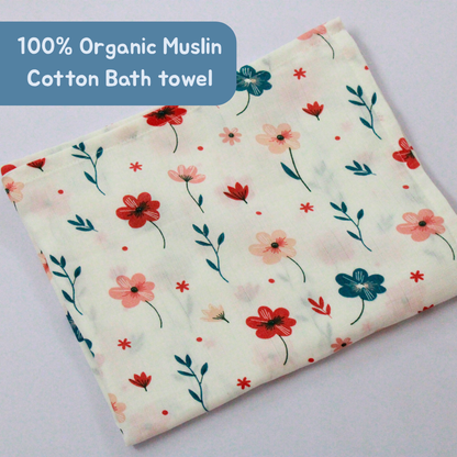 Floral Baby Muslin Towel Set (120 x 100 cm) + 2 Free Wipes (10x10 inch)