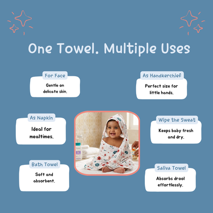 Floral Baby Muslin Towel Set (120 x 100 cm) + 2 Free Wipes (10x10 inch)