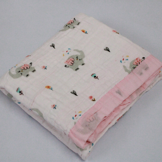 6 Layer Pink Elephant Muslin Baby Blanket 110x100 cm - Pack of 1