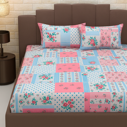 BigMoon Rose Patch – Floral Cotton Elastic Fitted Sheet (72x78x14")