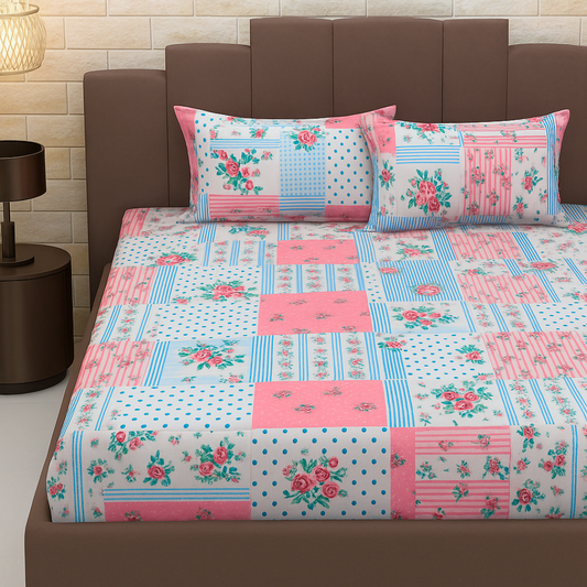 BigMoon Rose Patch – Floral Cotton Elastic Fitted Sheet (72x78x14")