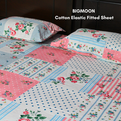 BigMoon Rose Patch – Floral Cotton Elastic Fitted Sheet (72x78x14")