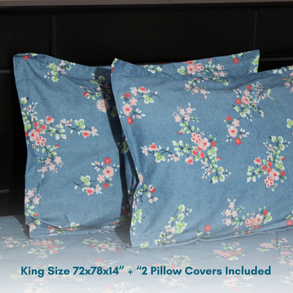 BigMoon Midnight Bloom – Blue Floral Cotton Elastic Fitted Sheet (72x78x14")