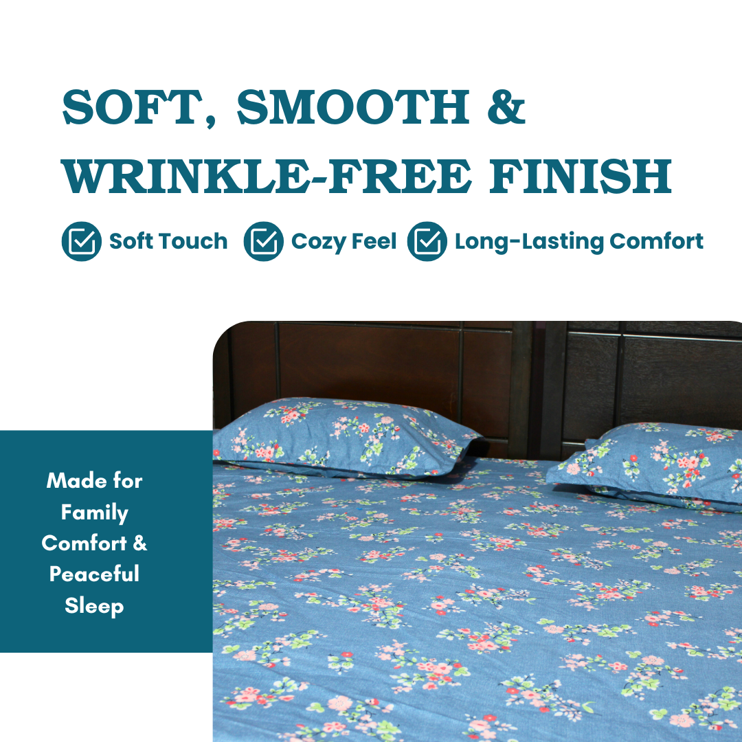 BigMoon Midnight Bloom – Blue Floral Cotton Elastic Fitted Sheet (72x78x14")