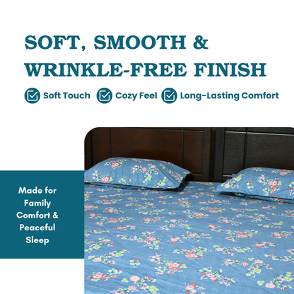 BigMoon Midnight Bloom – Blue Floral Cotton Elastic Fitted Sheet (72x78x14")