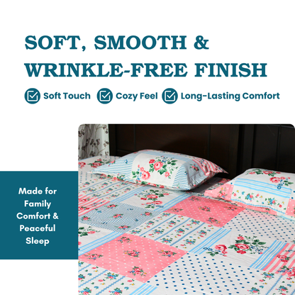 BigMoon Rose Patch – Floral Cotton Elastic Fitted Sheet (72x78x14")