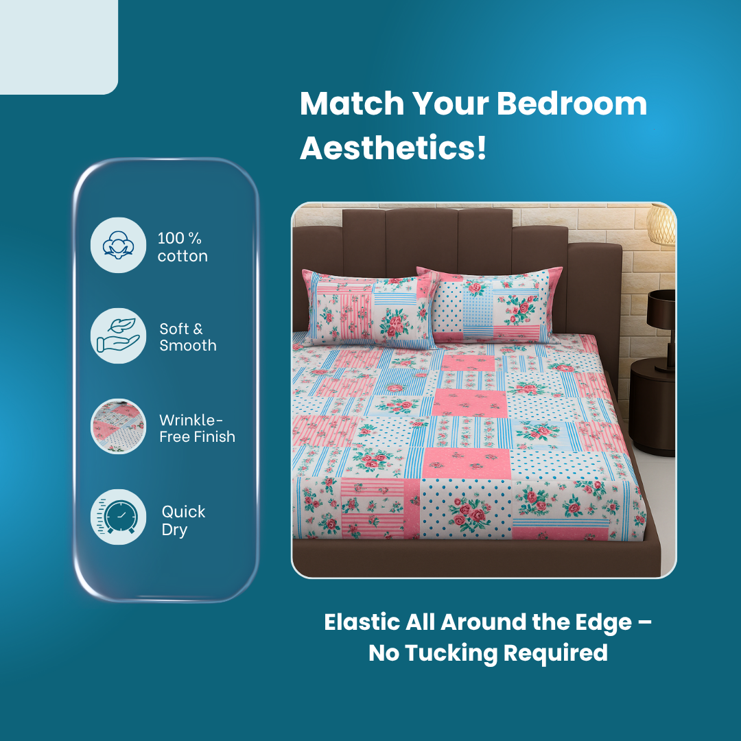 BigMoon Rose Patch – Floral Cotton Elastic Fitted Sheet (72x78x14")