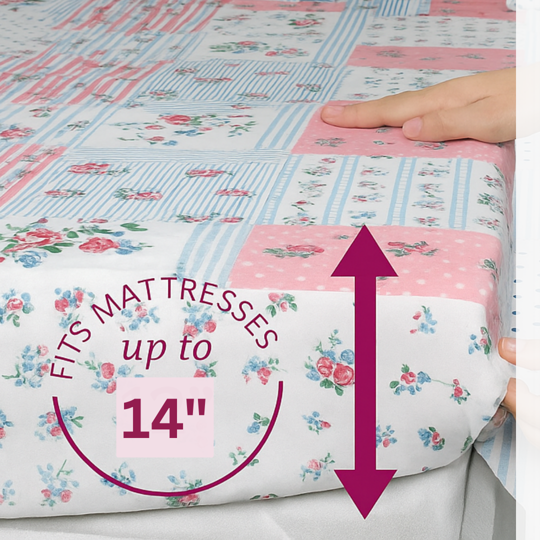 BigMoon Rose Patch – Floral Cotton Elastic Fitted Sheet (72x78x14")