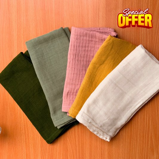 100% Organic Muslin Double layer Baby Bath Towel (50 x 50 cm, Pack of 5)