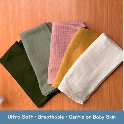 100% Organic Muslin Double layer Baby Bath Towel (50 x 50 cm, Pack of 5)