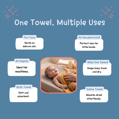 100% Organic Muslin Double layer Baby Bath Towel (50 x 50 cm, Pack of 5)
