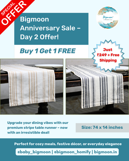 Premium Stripe Table Runner – Buy 1 Get 1 Free | Perfect for 6-Seater Dining Tables