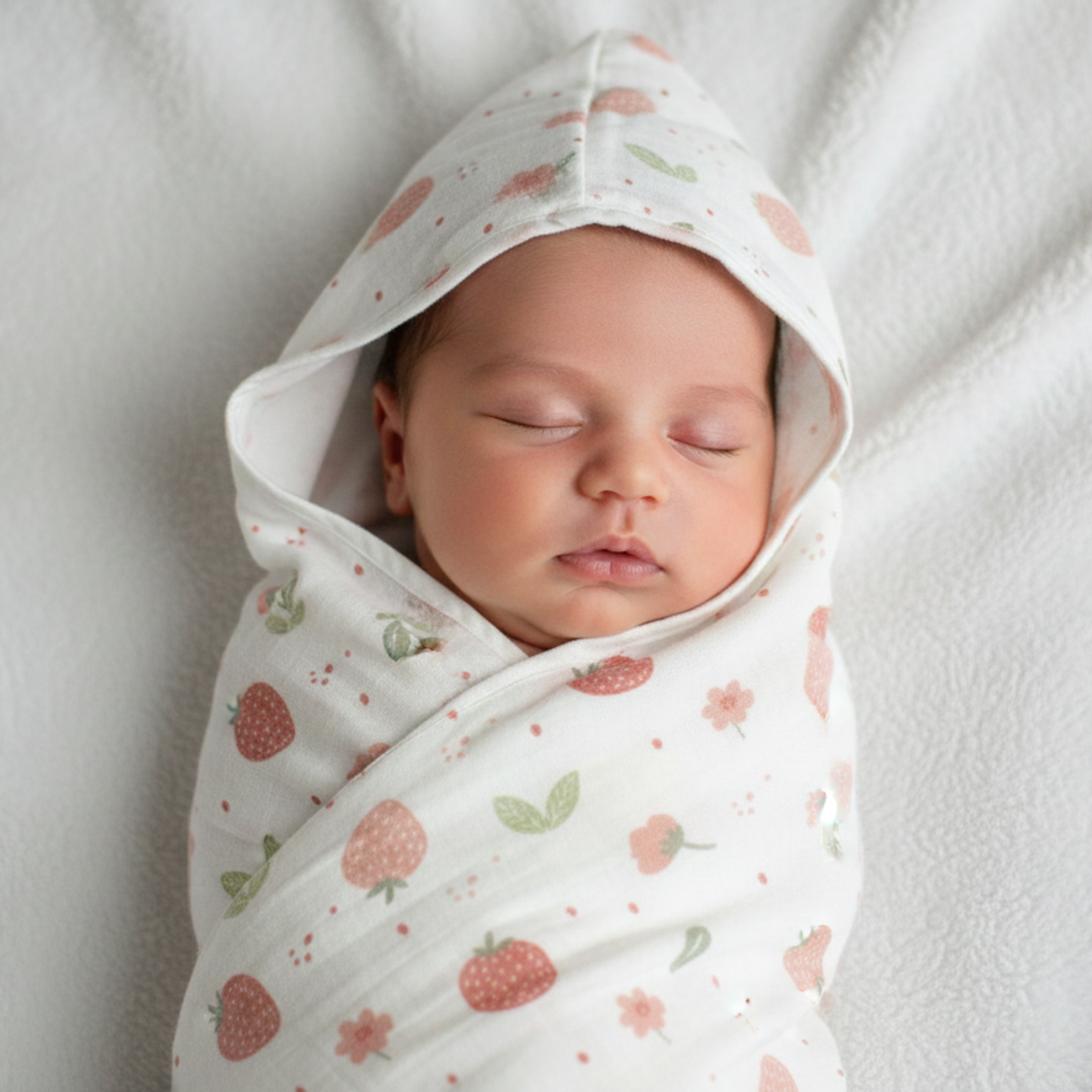 Muslin Hooded Blanket for Newborn Baby (strawberry print, 75 x 75 cm, pack of 1)