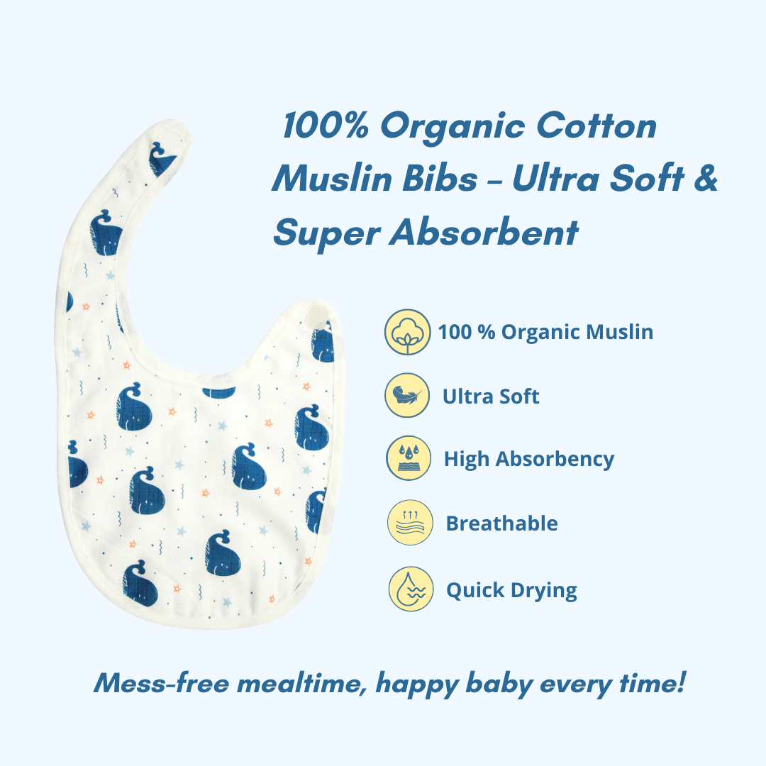 BIGMOON 100% Organic Muslin Baby Bibs for Babies Ages 0-3, Pack of 3