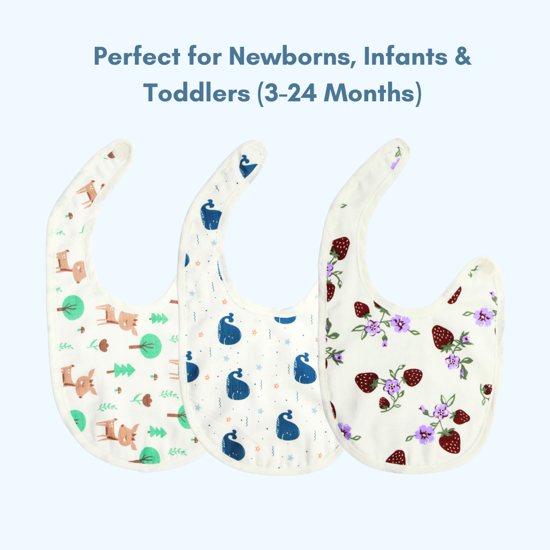 BIGMOON 100% Organic Muslin Baby Bibs for Babies Ages 0-3, Pack of 3