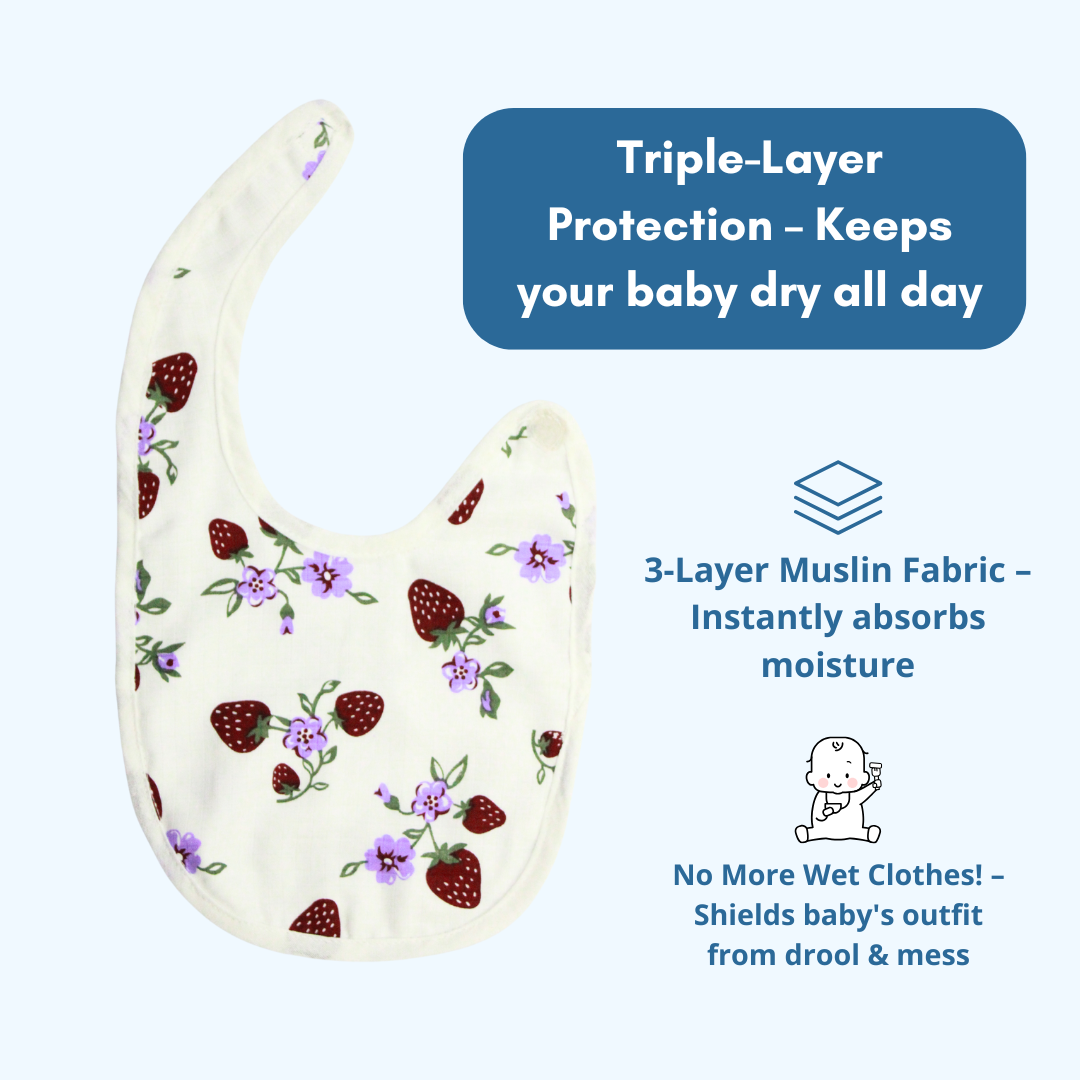 BIGMOON 100% Organic Muslin Baby Bibs for Babies Ages 0-3, Pack of 3