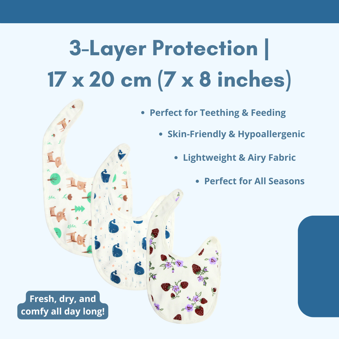 BIGMOON 100% Organic Muslin Baby Bibs for Babies Ages 0-3, Pack of 3