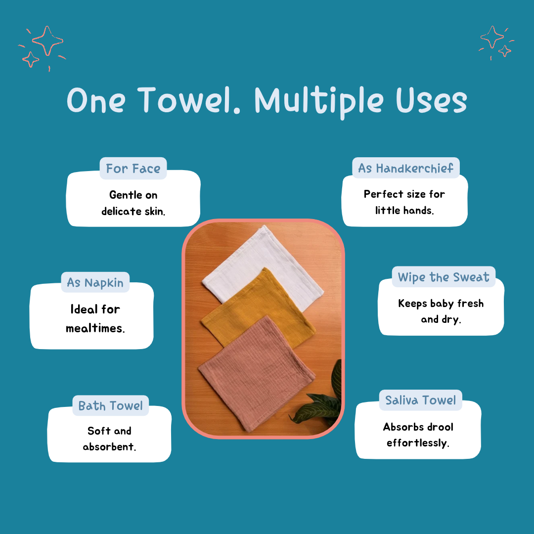 Bigmoon Organic Muslin Baby Bath Towels – Pack of 3 | 50 × 50 cm
