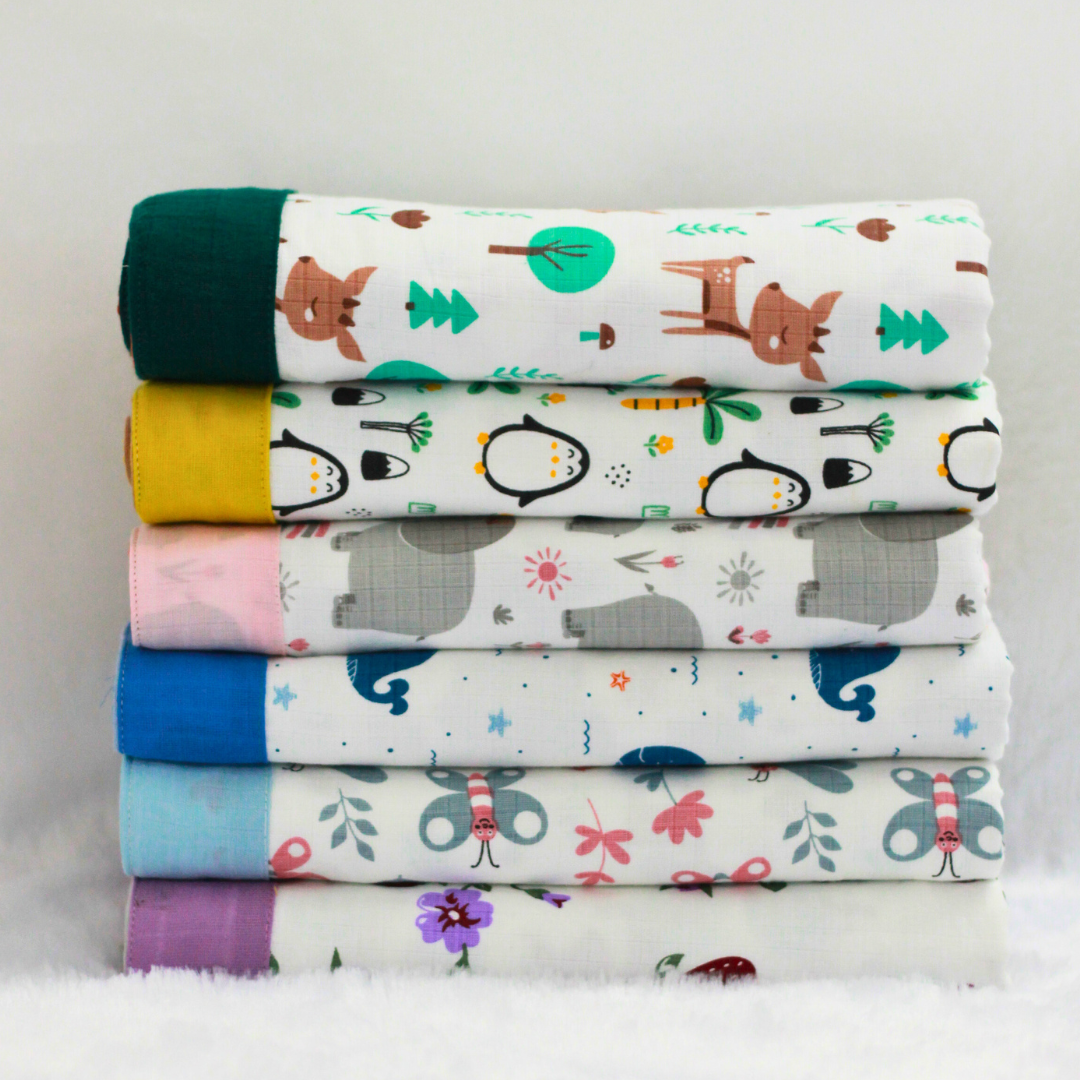 Bigmoon Organic Muslin Reversible Baby Blanket – 6-Layer Soft Cotton Blanket for Newborns, Boys & Girls (105 x 105 cm, Elephant Print)