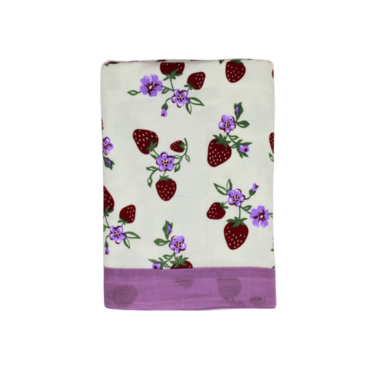 Organic Muslin Reversible Baby Blanket – 6-Layer Cotton Blanket for Newborns (105 x 105 cm, Strawberry Print)