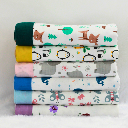 Bigmoon Organic Muslin Reversible Baby Blanket – 6-Layer Soft Cotton Blanket for Newborns, Boys & Girls (105 x 105 cm Penquin Print)