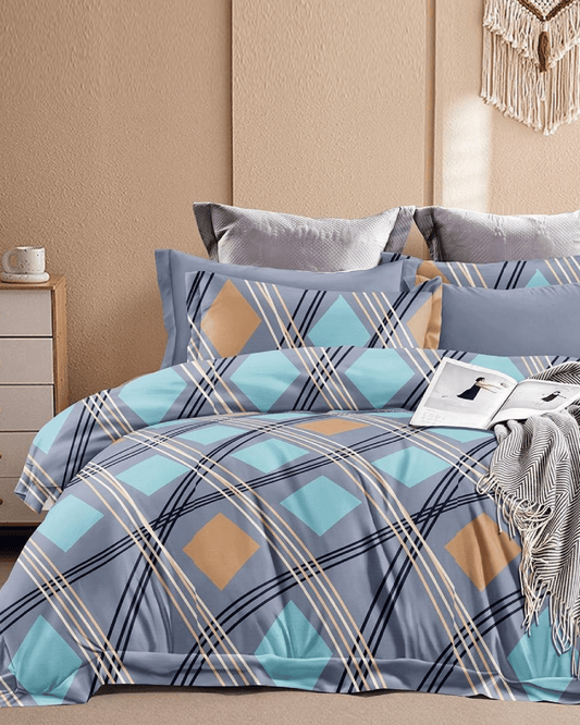 Bigmoon All-Round Elastic Fitted Sheet with Pillow Covers – Rustic Floral Diamond 72x78x14 inch