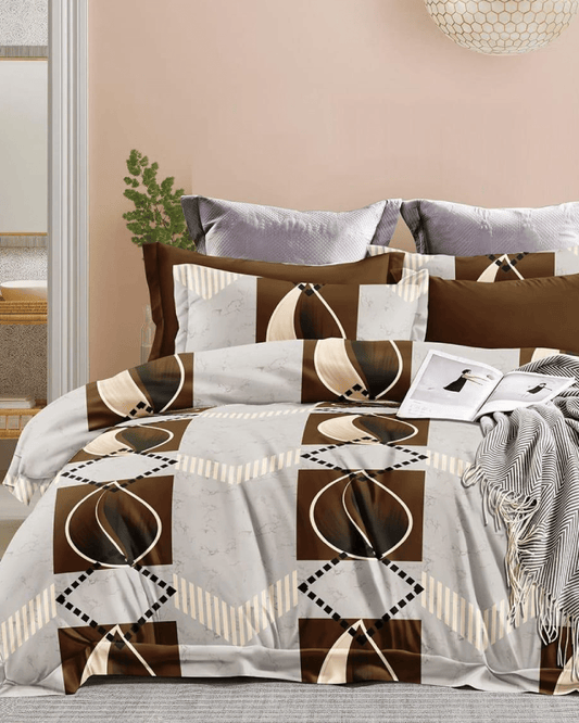 Bigmoon All-Round Elastic Fitted Sheet with Pillow Covers – Classic Brown Abstract 72x78x14 inch